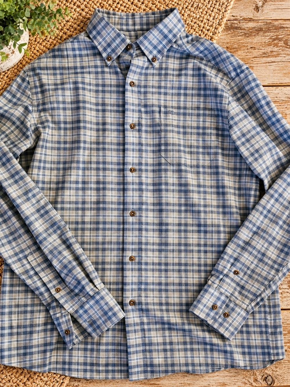 Southern Tide Sz Med Blue Plaid Button-Down Men's Shirt